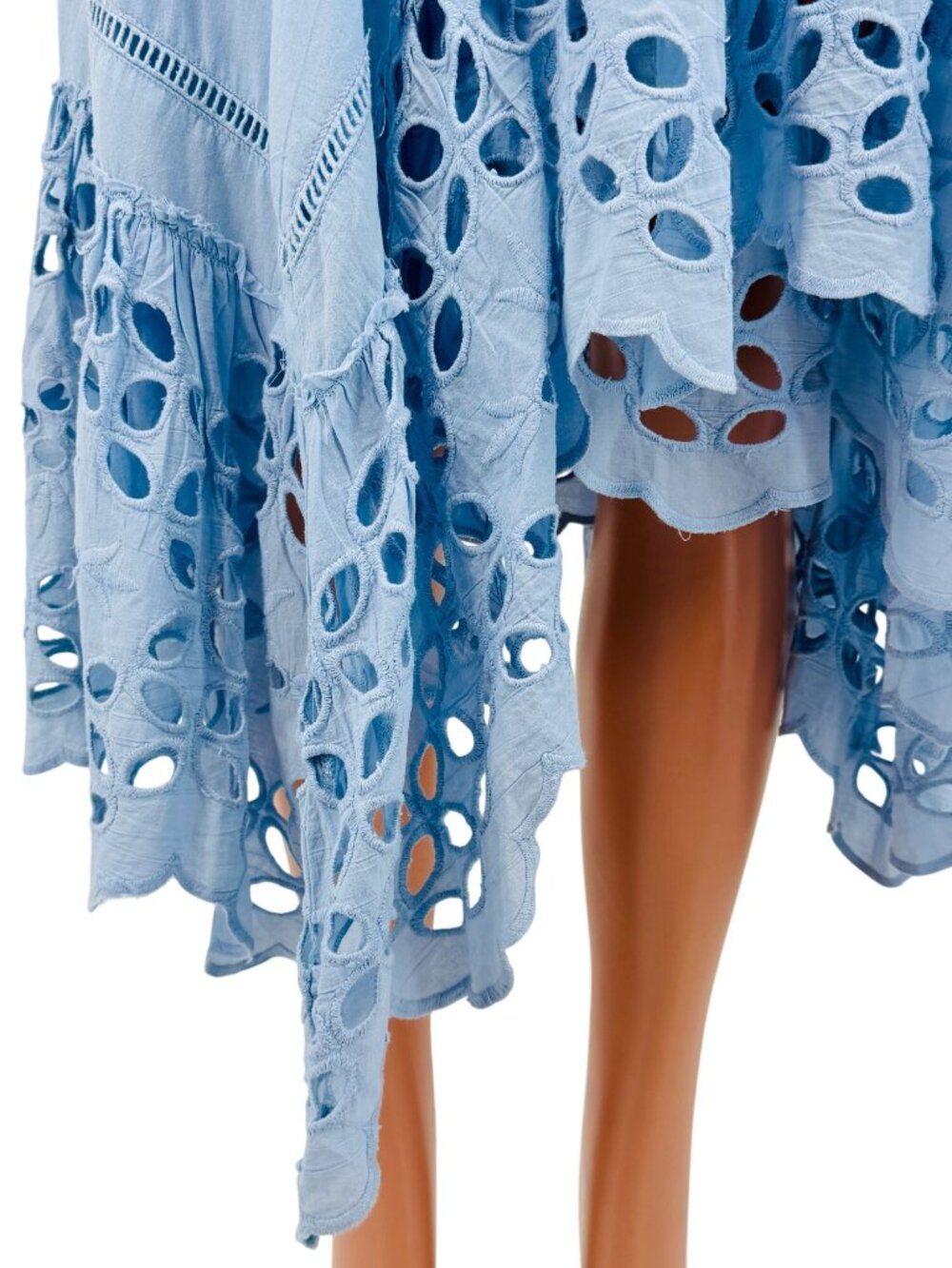 Free People Blue Eyelet Tie Waist Midi Wrap Skirt L | Coastal Boho Cottagecore - Picture 5 of 16